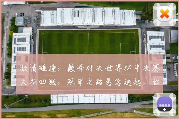 激情碰撞，巅峰对决世界杯半决赛火花四溅，冠军之路悬念迭起，你准备好了吗